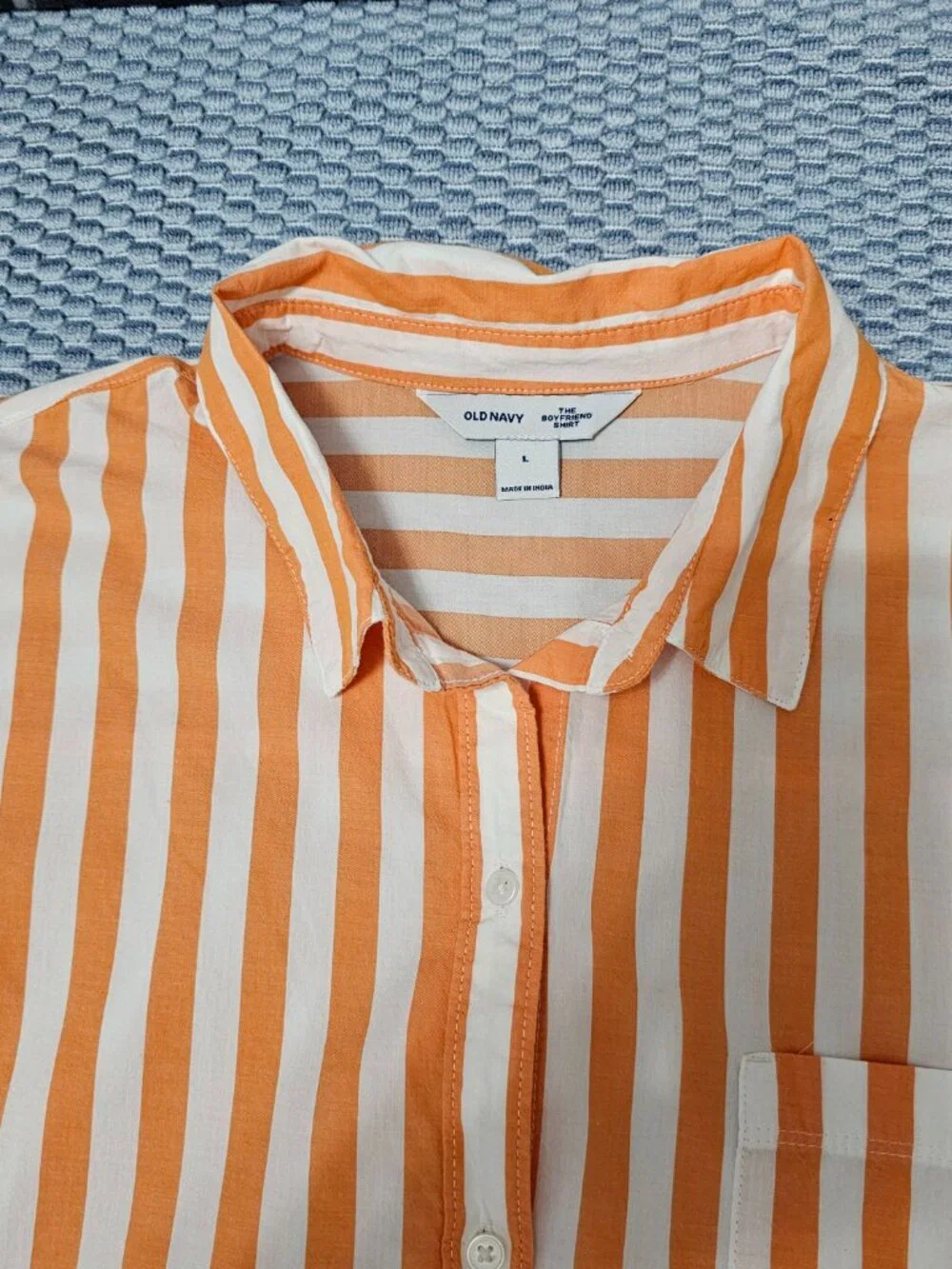 NWT Old Navy The Boyfriend Shirt Orange White Striped Button Down Women's Size L - Picture 4 of 6
